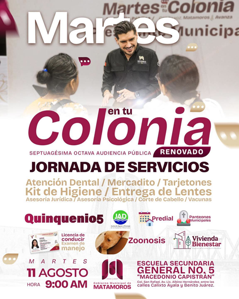 Llega una nueva edición de Martes en tu Colonia Renovado, un espacio que acerca atención, bienestar y distintos servicios hasta donde estás