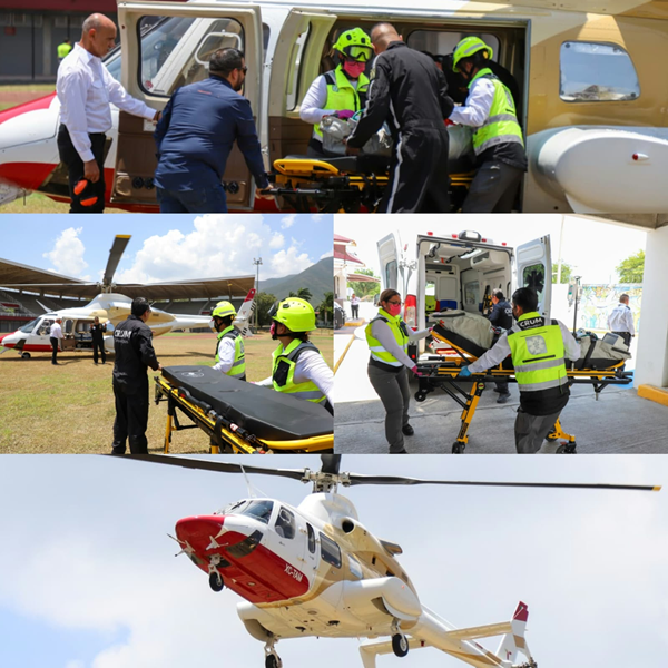 Trasladan a niño lesionado en ambulancia aérea