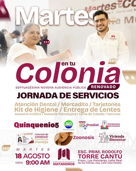 Martes en tu Colonia Renovado este martes 18 de agosto